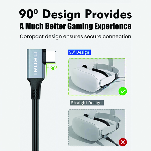 IRUSU 90° Angle USB-C VR Link Cable for Enhanced Gaming